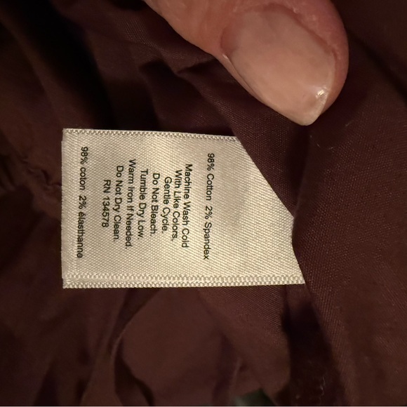 Vineyard vines NWOT chocolate brown puff sleeve cinch tie crop cotton blouse Szm - Picture 4 of 4